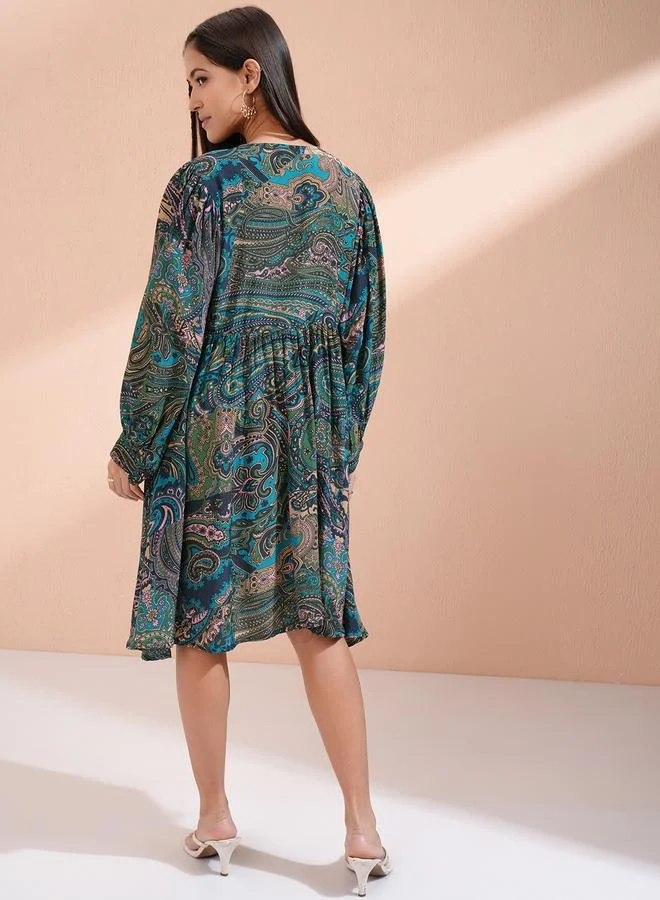 Vishudh  Paisley Balloon Sleeve Dress for Women | Best Price UAE