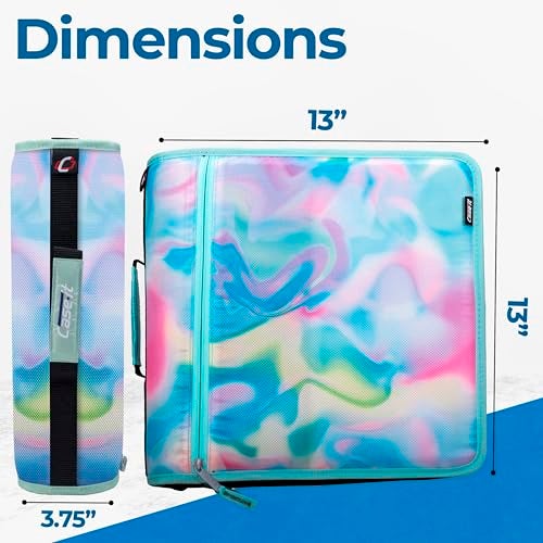 Case it Case-it Mighty Zip Tab School Zipper Binder | 3-Inch O-Rings, 600-Sheet Capacity, 5-Subject Expanding File Folder, Multiple Pockets & Storage Organizer, Shoulder Strap | D-146 Aqua Iridescent Pastel - Image 2