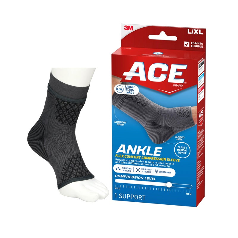 ACE Brand Flex Comfort Compression Ankle Sleeve 208705, L/XL - Image 1