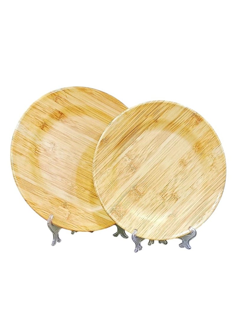 طبق ميلامين دائري شكل خشبي آمن للاستخدام في غسالة الأطباق مقاس 20 سم 6 قطع