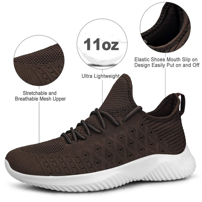 Feethit Womens Slip On Walking Shoes Non Slip Running Shoes Breathable Workout Shoes Lightweight Gym Sneakers Brown Size 8 - Image 4