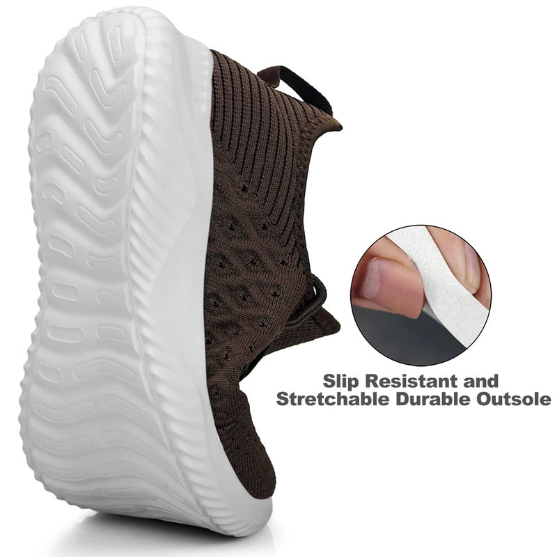 Feethit Womens Slip On Walking Shoes Non Slip Running Shoes Breathable Workout Shoes Lightweight Gym Sneakers Brown Size 8 - Image 5
