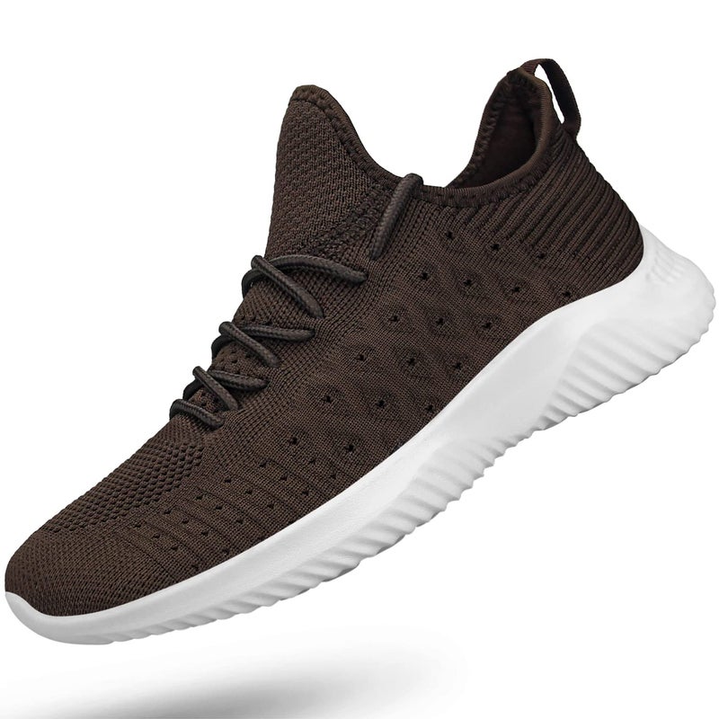 Feethit Womens Slip On Walking Shoes Non Slip Running Shoes Breathable Workout Shoes Lightweight Gym Sneakers Brown Size 8 - Image 1
