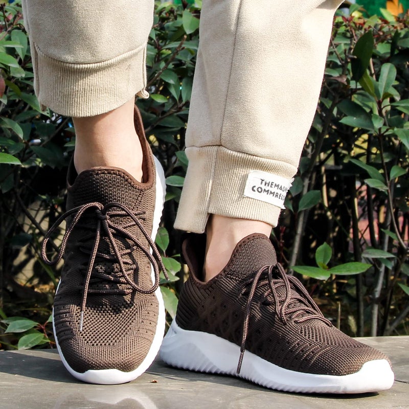Feethit Womens Slip On Walking Shoes Non Slip Running Shoes Breathable Workout Shoes Lightweight Gym Sneakers Brown Size 8 - Image 2