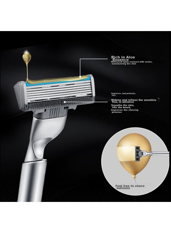 APACHE Apaqi German Imported 6-layer Blade Manual Razor, Manual Shaving Razor, Six-layer Blade Shaver, 1 Handle With 3 Heads And Base - Image 2