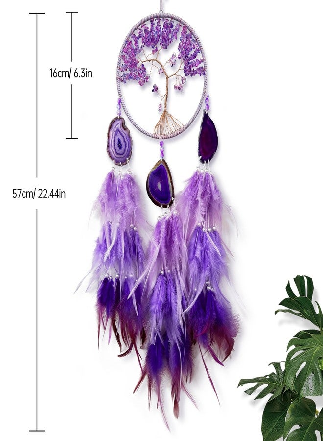 OIOVOIO Large Dream Catcher,Sun Dream Catchers with Chakra Gemstone Agate Stone,Purple Crystal Tree Life,Dream Catcher for Girls,Dream Catchers for Adults,Home Ornaments Craft Gift (Purple) - Image 4