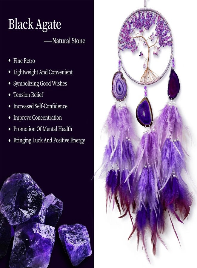 OIOVOIO Large Dream Catcher,Sun Dream Catchers with Chakra Gemstone Agate Stone,Purple Crystal Tree Life,Dream Catcher for Girls,Dream Catchers for Adults,Home Ornaments Craft Gift (Purple) - Image 3
