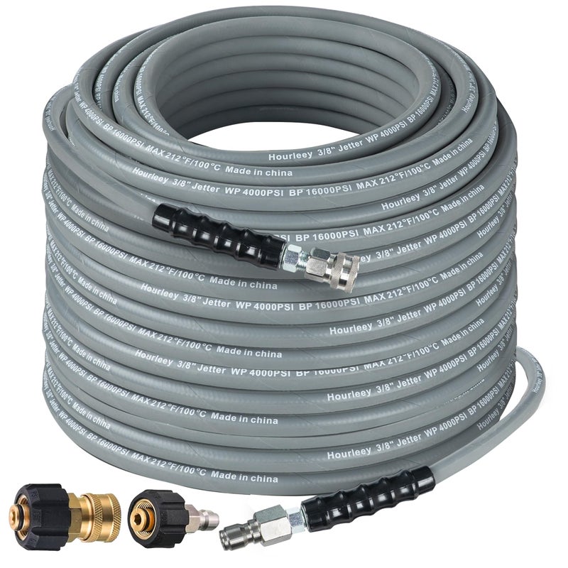 Hourleey Pressure Washer Hose 50FT Kink Resistant High Tensile Wire Power Washer Hose Rubber Wire Braided with 38 Quick Connect for HotCold Water 4000 PSI Gray - Image 2