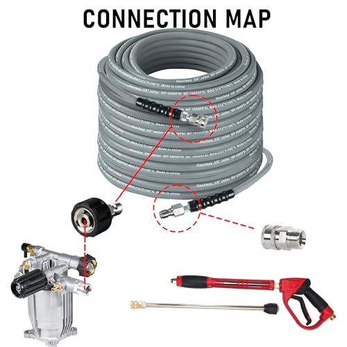 Hourleey Pressure Washer Hose 50FT Kink Resistant High Tensile Wire Power Washer Hose Rubber Wire Braided with 38 Quick Connect for HotCold Water 4000 PSI Gray - Image 3