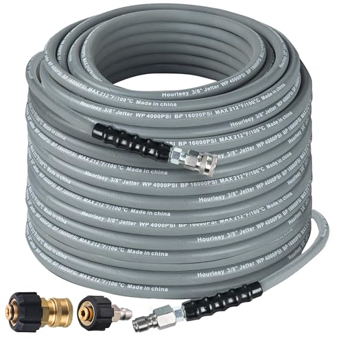 Hourleey Pressure Washer Hose 50FT Kink Resistant High Tensile Wire Power Washer Hose Rubber Wire Braided with 38 Quick Connect for HotCold Water 4000 PSI Gray - Image 1