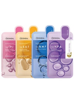 MEDIHEAL Korean Ampoule Combo Mask Sheet Pack Of 8 - E.G.T, I.P.I, N.M.F, H.P.A - Value Variety Pack - Hydrating Daily Skincare Sheet Face Sheet Mask - Korean Skincare 