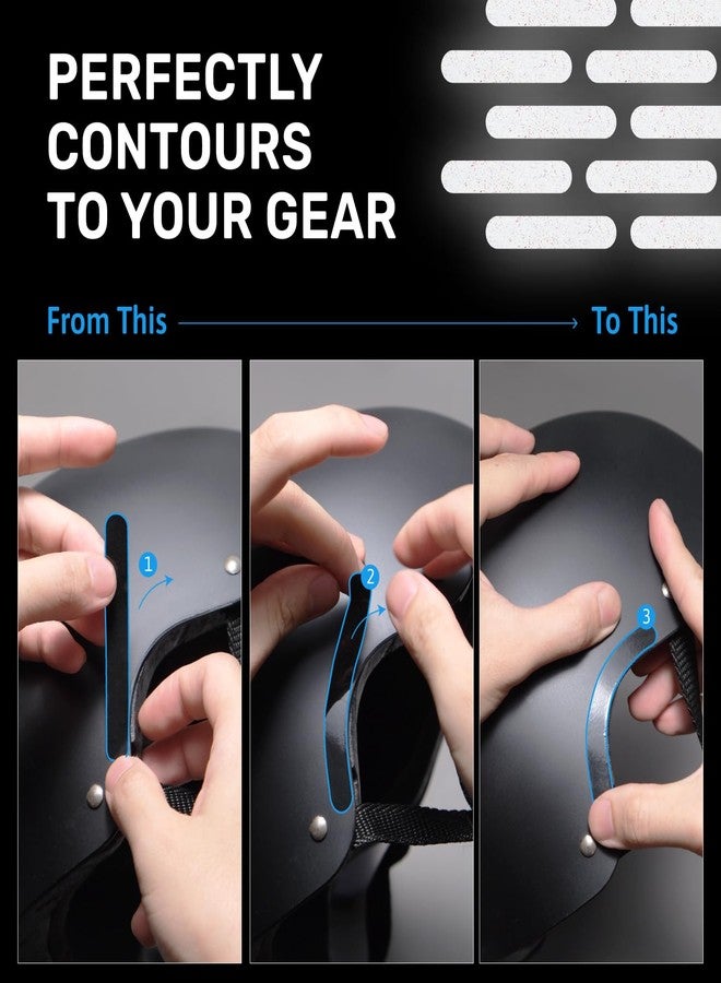 Elos ملصقات إيلوس العاكسة السوداء 3M - شريط خوذة عاكس، شريط عاكس للدراجات النارية، ملصقات عالية الوضوح للخوذ - سوداء غير ملحوظة حتى تصطدم بها الضوء (نمط عادي، 2، عدد)  - Image 4