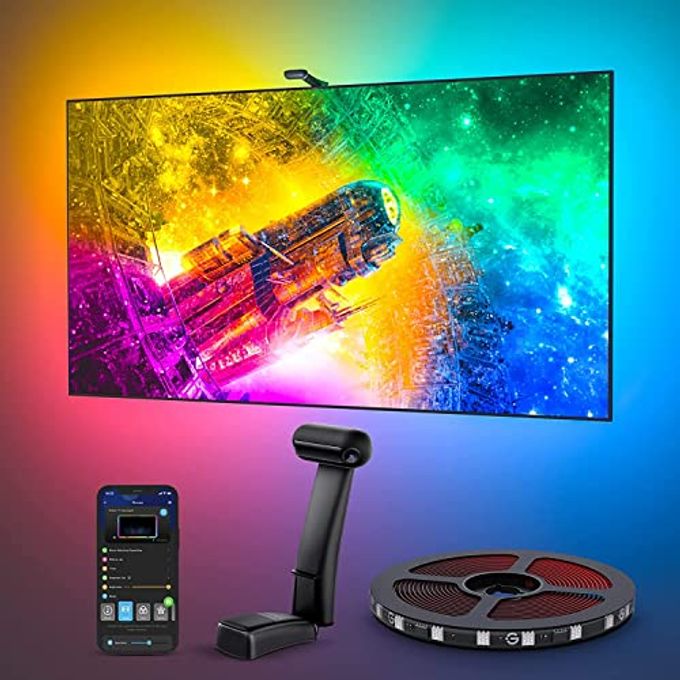 ENVISUAL TV LED BACKLIGHT T2 WITH DUAL CAMERAS 118FT RGBIC WIFI LED STRIP LIGHTS FOR 5565 INCH TVS DOUBLE STRIP LIGHT BEADS FOR HOME DECORATIONS SMART APP CONTROL MUSIC SYNC