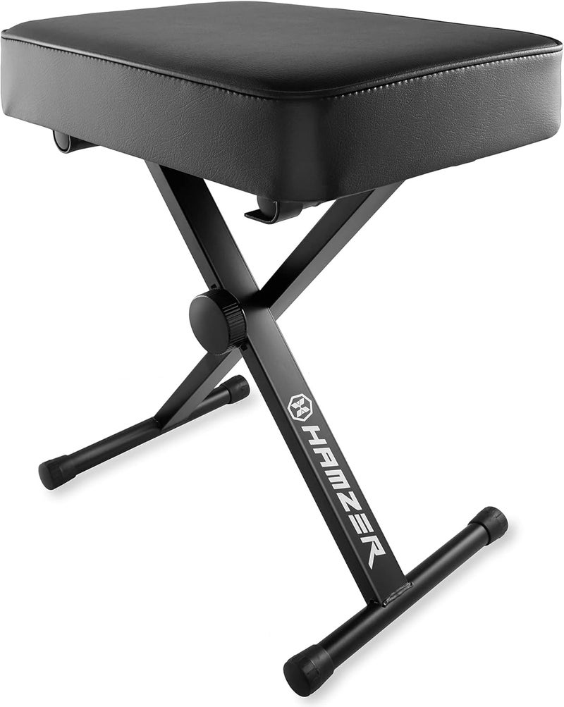 Hamzer Adjustable Padded Keyboard Bench, Heavy-Duty Foldable and Portable X-Style Stool Piano Seat with Cushion, Black - Image 1