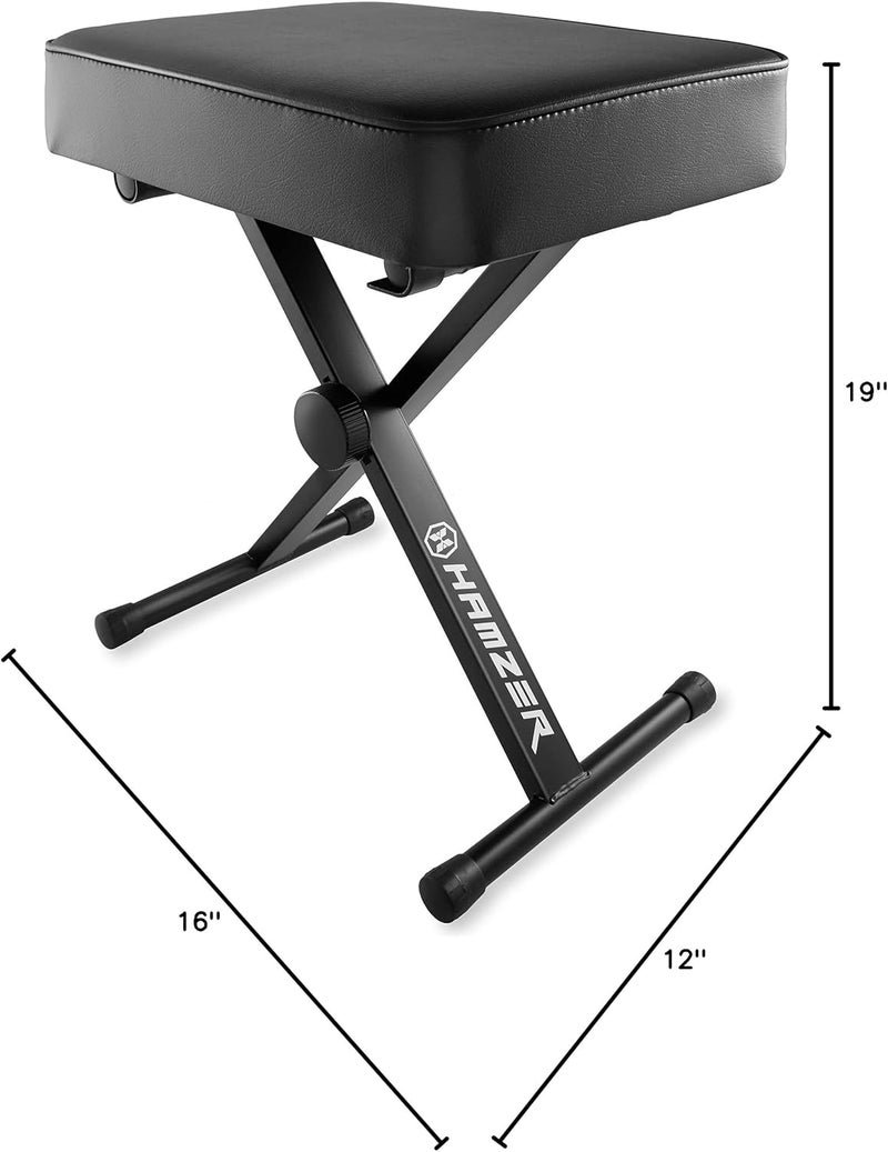 Hamzer Adjustable Padded Keyboard Bench, Heavy-Duty Foldable and Portable X-Style Stool Piano Seat with Cushion, Black - Image 2