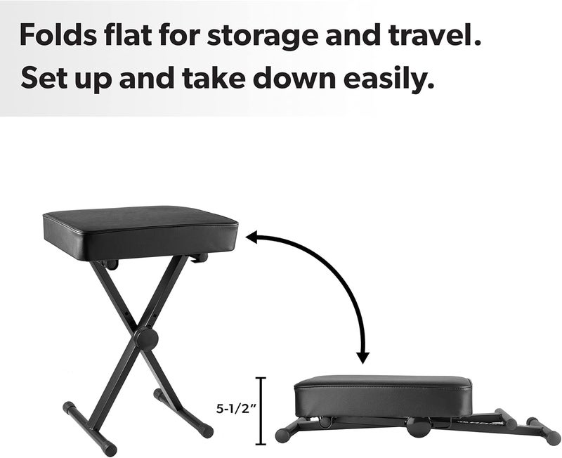 Hamzer Adjustable Padded Keyboard Bench, Heavy-Duty Foldable and Portable X-Style Stool Piano Seat with Cushion, Black - Image 4