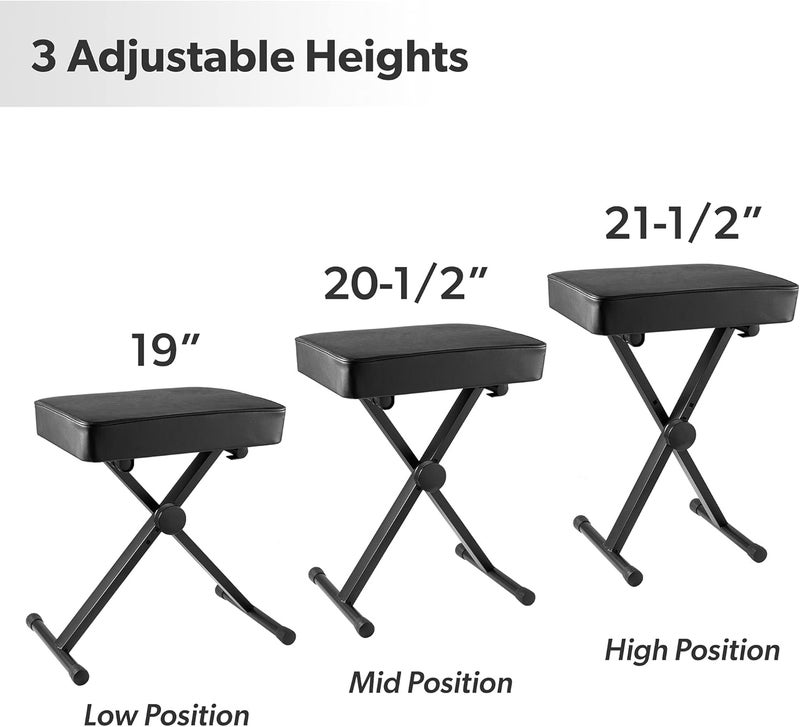 Hamzer Adjustable Padded Keyboard Bench, Heavy-Duty Foldable and Portable X-Style Stool Piano Seat with Cushion, Black - Image 3