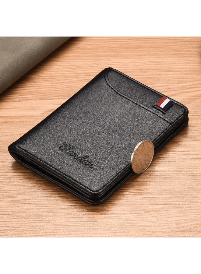 Ultra-thin Men's Wallet Vertical Mini Student Coin Purse Card Holder Youth Driver's License Compact Male Cash Holder-Color:Black  - Image 3