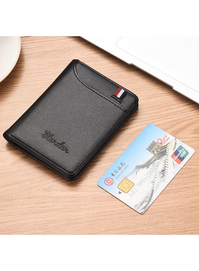 Ultra-thin Men's Wallet Vertical Mini Student Coin Purse Card Holder Youth Driver's License Compact Male Cash Holder-Color:Black  - Image 1