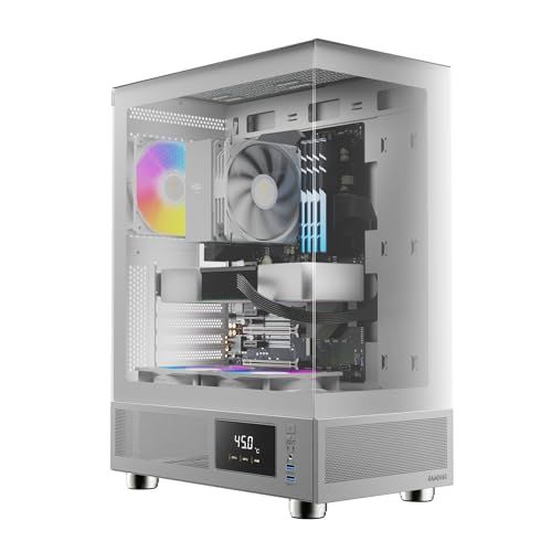 GAMDIAS White ATX Mid Tower Computer Case with Tempered Glass, Gaming PC Case w/Temperature Display & 3X 120mm ARGB Fans, Support Up to 5X Fans, 240mm AIO/Radiator, 340mm GPU/VGA, 160mm CPU Cooler - Image 1