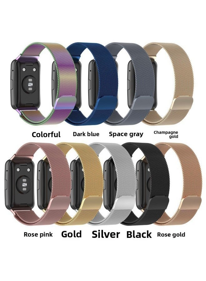 Loquat For Huawei Watch Fit Milan Strap Stainless Steel Metal TIA-B09 Milanese Nice Wristband-Color:Space Grey (Milan Magnetic)  - Image 2