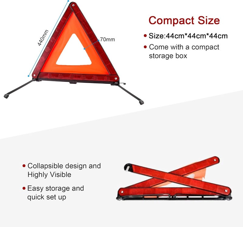 XOOL Triple Warning Triangle Emergency Warning Triangle Reflector Safety Triangle Kit Suitable for Roadside Emergencies, 3-Pack - Image 2
