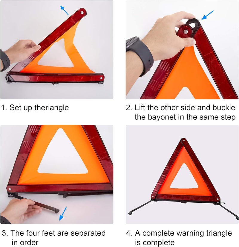 XOOL Triple Warning Triangle Emergency Warning Triangle Reflector Safety Triangle Kit Suitable for Roadside Emergencies, 3-Pack - Image 4