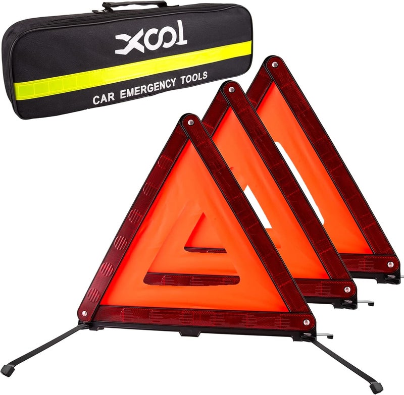 XOOL Triple Warning Triangle Emergency Warning Triangle Reflector Safety Triangle Kit Suitable for Roadside Emergencies, 3-Pack - Image 1