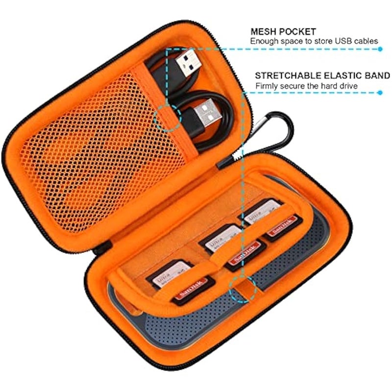 Hard Carrying Case for SanDisk Extreme Pro/SanDisk Extreme Portable External SSD 500GB 1TB 2TB 4TB USB-C Solid State Drive EVA Shockproof Protective Storage Travel Bag, Black+Orange - Image 4