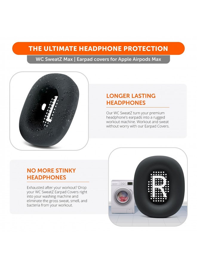 WC WC SweatZ Max - Patented Protective Earpad Covers for Airpods Max Made by Wicked Cushions | Sweatproof & Easily Washable | Full Earpad Sweat Protection | Black  - Image 2