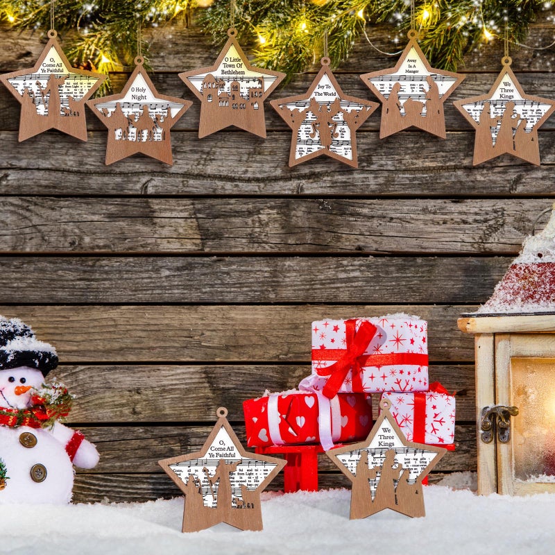 Shellwei 24 Pcs Christmas Nativity Story Wooden Ornaments Set Bulk Christian Music Sheet Nativity Ornament Nativity Scene Hanging Ornaments Xmas Tree Ornaments Religious Gift for Family (Fresh) - Image 3