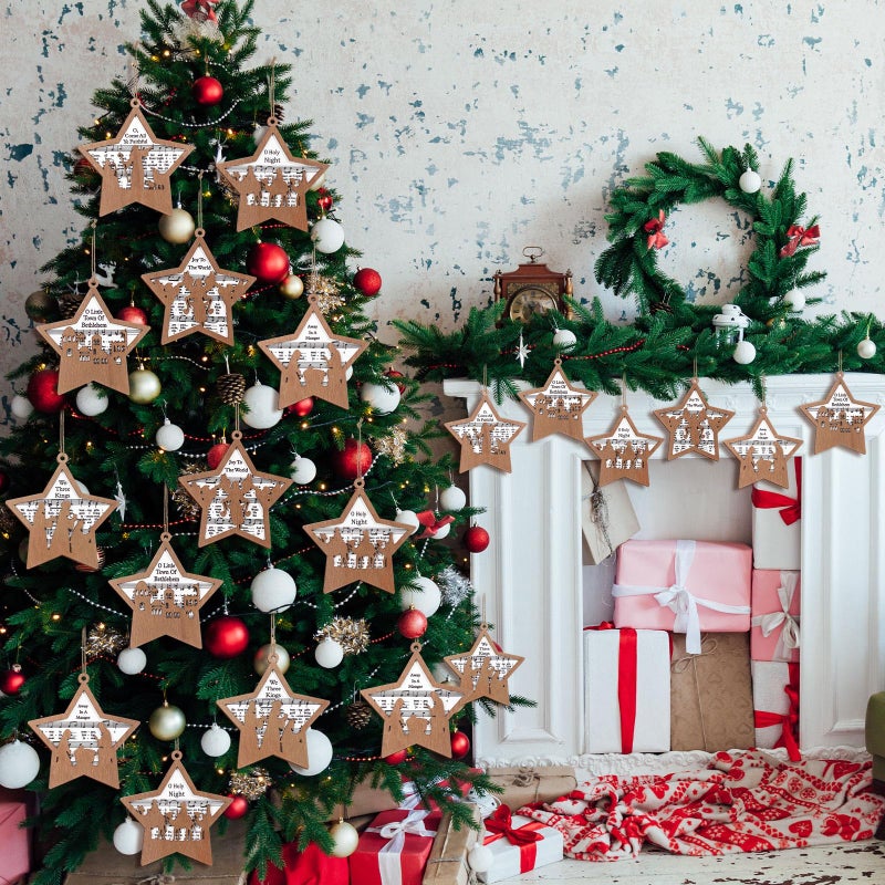 Shellwei 24 Pcs Christmas Nativity Story Wooden Ornaments Set Bulk Christian Music Sheet Nativity Ornament Nativity Scene Hanging Ornaments Xmas Tree Ornaments Religious Gift for Family (Fresh) - Image 5