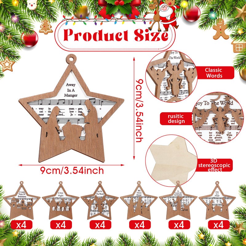 Shellwei 24 Pcs Christmas Nativity Story Wooden Ornaments Set Bulk Christian Music Sheet Nativity Ornament Nativity Scene Hanging Ornaments Xmas Tree Ornaments Religious Gift for Family (Fresh) - Image 2