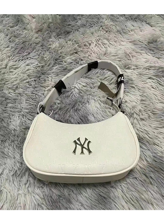 MLB New Korean mlb embossed underarm bag, NY monochrome bucket bag, waist bag, full-print backpack, retro tote bag, white - Image 2