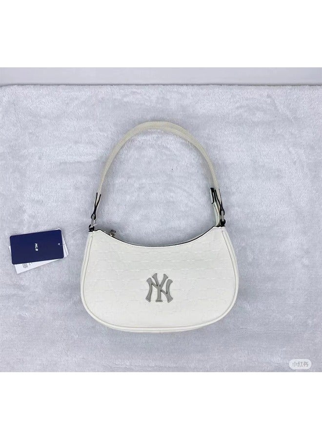 MLB New Korean mlb embossed underarm bag, NY monochrome bucket bag, waist bag, full-print backpack, retro tote bag, white - Image 1