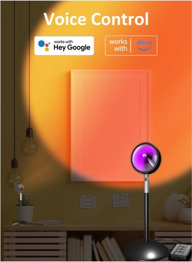 عربست مصباح LED ذكي بتصميم غروب الشمس، إضاءة منزلية ذكية تعمل بتقنية الواي فاي مع مزامنة الموسيقى، متوافق مع مساعد جوجل، إضاءة RGBIC لتزيين المنزل مع تطبيق وجهاز تحكم عن بعد، أبيض - Image 3