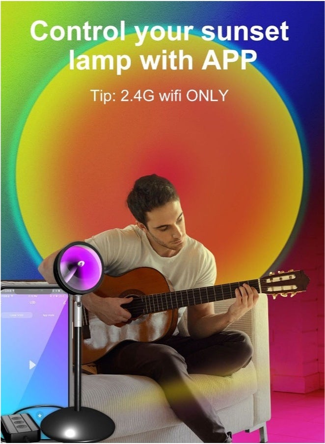 عربست مصباح LED ذكي بتصميم غروب الشمس، إضاءة منزلية ذكية تعمل بتقنية الواي فاي مع مزامنة الموسيقى، متوافق مع مساعد جوجل، إضاءة RGBIC لتزيين المنزل مع تطبيق وجهاز تحكم عن بعد، أبيض - Image 4