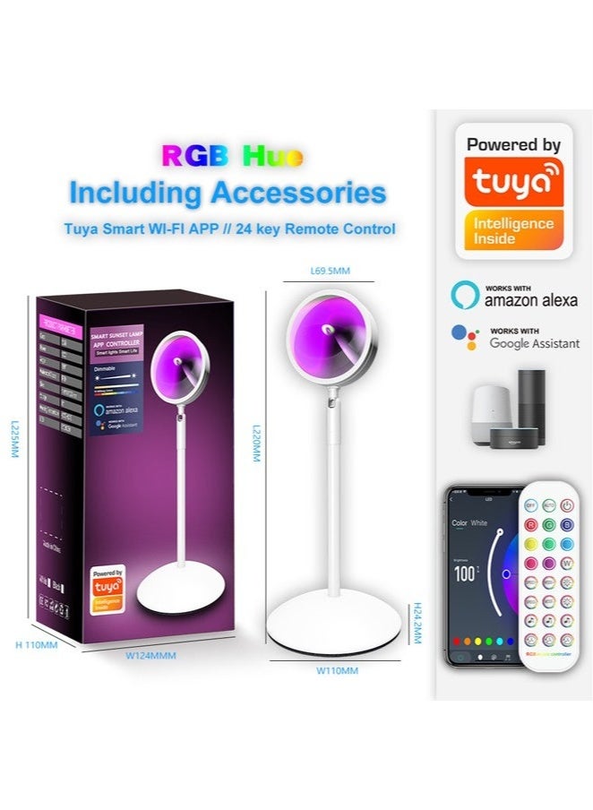 عربست مصباح LED ذكي بتصميم غروب الشمس، إضاءة منزلية ذكية تعمل بتقنية الواي فاي مع مزامنة الموسيقى، متوافق مع مساعد جوجل، إضاءة RGBIC لتزيين المنزل مع تطبيق وجهاز تحكم عن بعد، أبيض - Image 1