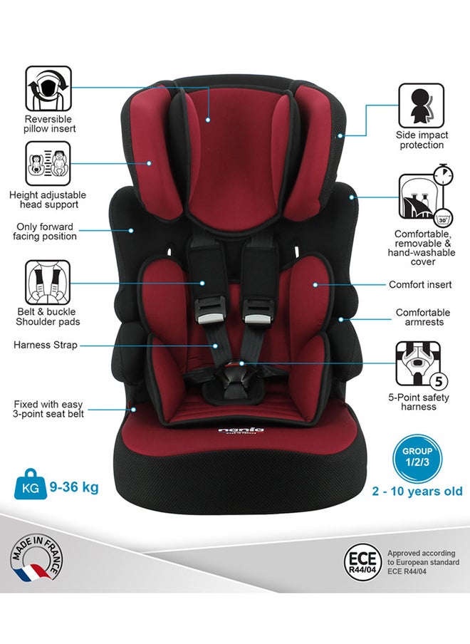 Nania - Beline Carseat For Group 1/2/3, 2 To 10 Years, 9 - 36 Kg,Bordeau - Image 1