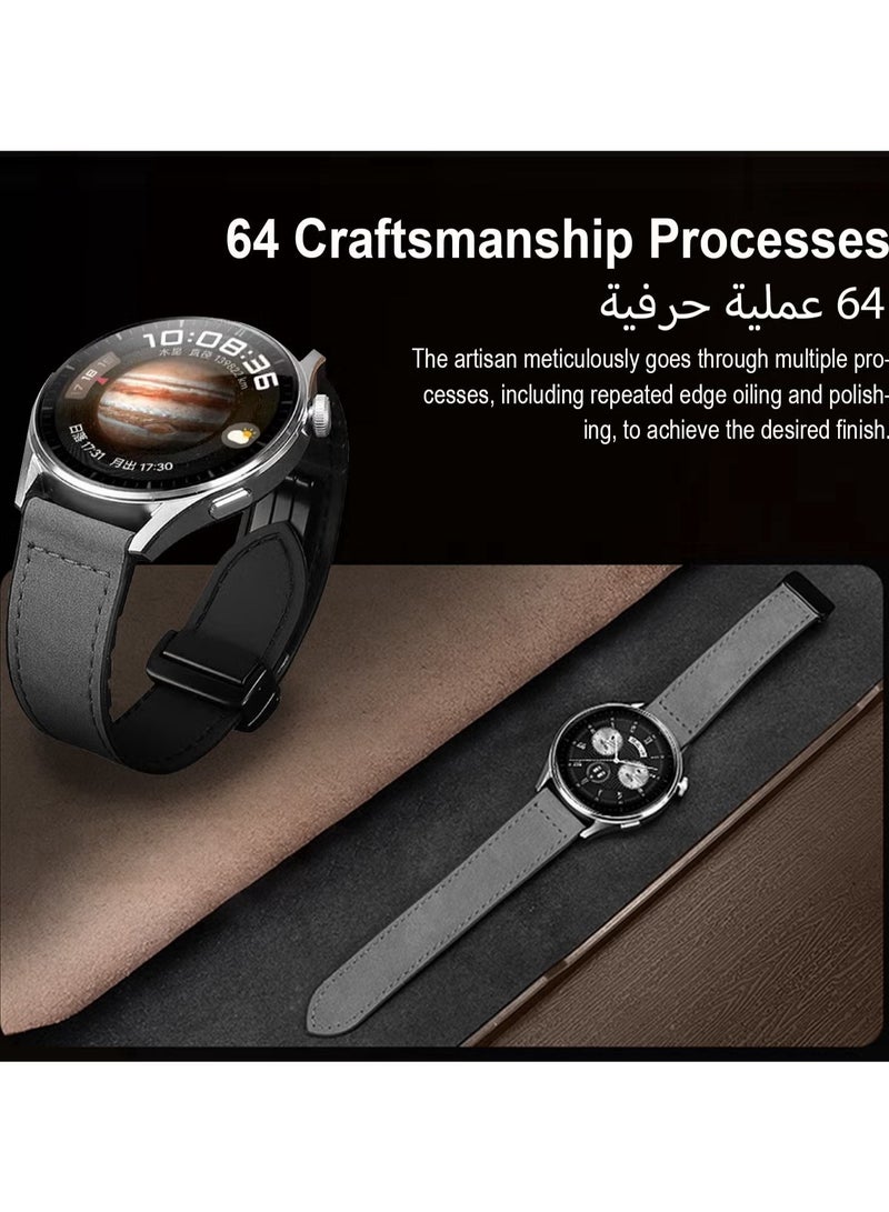 22mm Leather Watch Strap with Magnetic Buckle Design, Compatible with Huawei GT3/4 46mm, GT3 Pro, Huawei Watch 3, GT2e, GT2 Pro, GT2 42/46mm, Samsung Galaxy Watch 3 45mm/Gear S3(Grey)  - Image 2