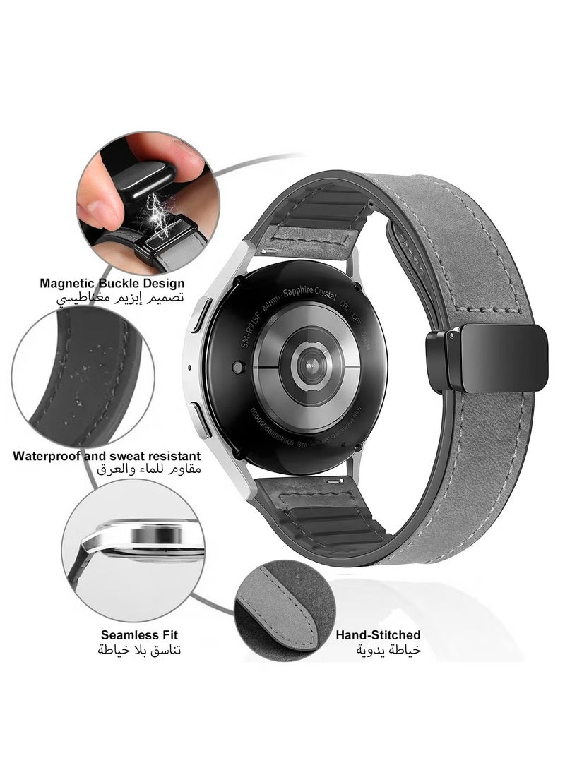 22mm Leather Watch Strap with Magnetic Buckle Design, Compatible with Huawei GT3/4 46mm, GT3 Pro, Huawei Watch 3, GT2e, GT2 Pro, GT2 42/46mm, Samsung Galaxy Watch 3 45mm/Gear S3(Grey)  - Image 5