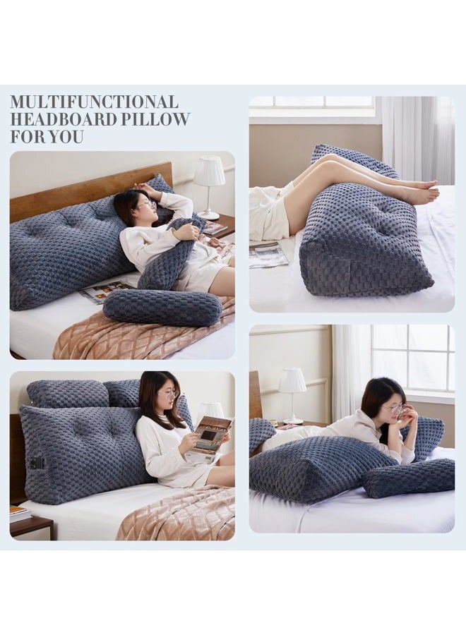 EUHAMS Wedge Headboard Pillow - Bed Wedge Pillow for Headboard Triangular Head board Pillows with Neck Roll -Large Bolster Pillows for Sitting in Bed Backrest Positioning Support (Grey,39x8x20 Inches) - Image 5