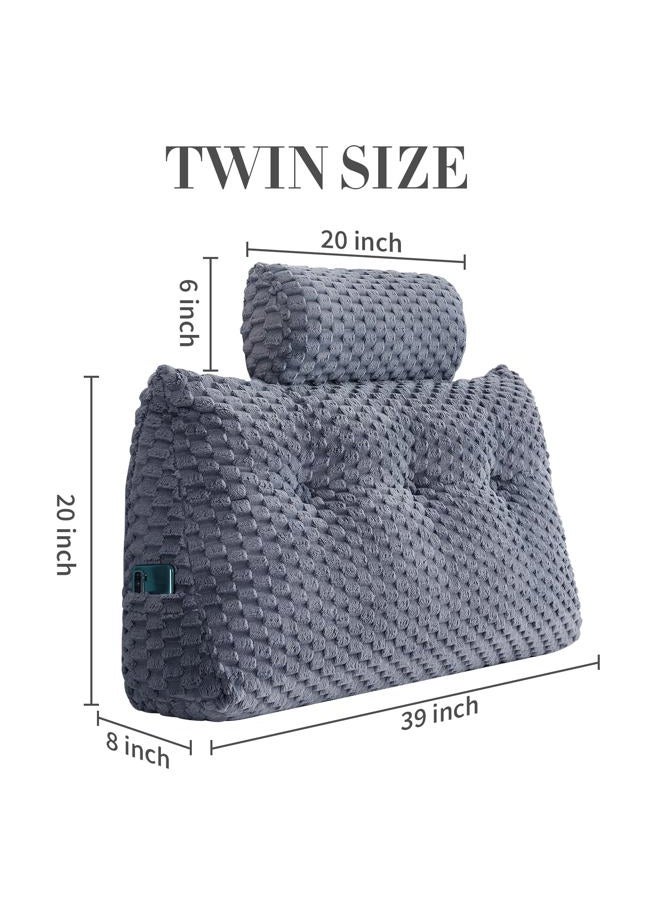 EUHAMS Wedge Headboard Pillow - Bed Wedge Pillow for Headboard Triangular Head board Pillows with Neck Roll -Large Bolster Pillows for Sitting in Bed Backrest Positioning Support (Grey,39x8x20 Inches) - Image 2