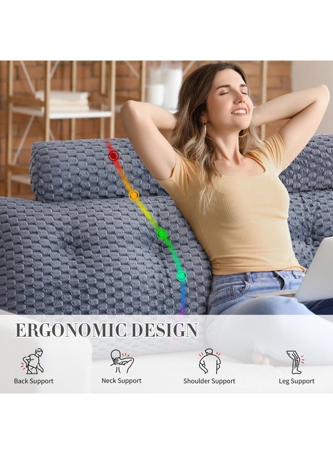 EUHAMS Wedge Headboard Pillow - Bed Wedge Pillow for Headboard Triangular Head board Pillows with Neck Roll -Large Bolster Pillows for Sitting in Bed Backrest Positioning Support (Grey,39x8x20 Inches) - Image 3