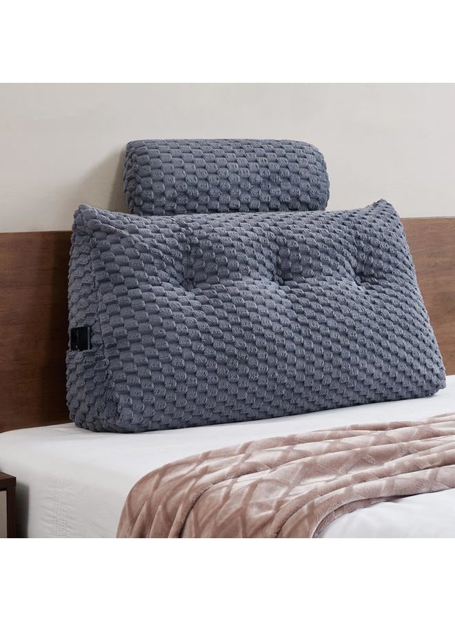 EUHAMS Wedge Headboard Pillow - Bed Wedge Pillow for Headboard Triangular Head board Pillows with Neck Roll -Large Bolster Pillows for Sitting in Bed Backrest Positioning Support (Grey,39x8x20 Inches) - Image 1