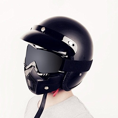 GGBuy Motorcycle Helmet Riding Goggles Glasses with Removable Face Mask,Detachable Fog-proof Warm Goggles Mouth Filter Adjustable Non-slip Strap Vintage Bullet Fight Motocross (black) - Image 3