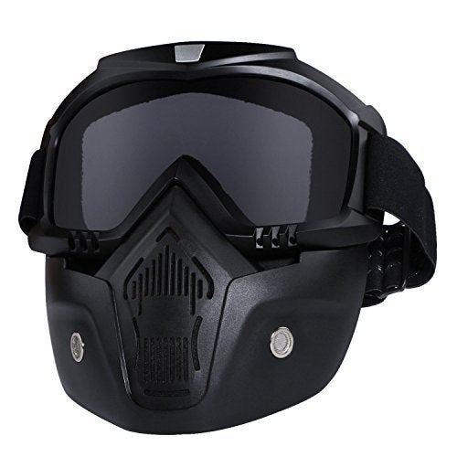 GGBuy Motorcycle Helmet Riding Goggles Glasses with Removable Face Mask,Detachable Fog-proof Warm Goggles Mouth Filter Adjustable Non-slip Strap Vintage Bullet Fight Motocross (black) - Image 1