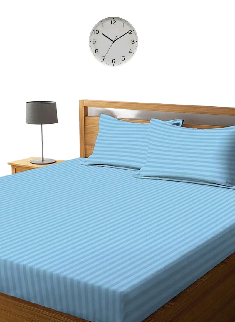 Blueberry Sky Blue Striped Sheets Set Deep Pockets Machine Washable Soft Cotton150x200+25cm - Image 1