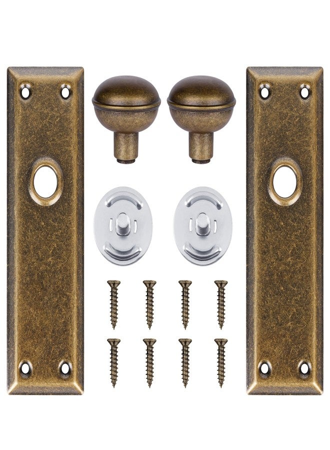 newliplace 2 Pack Single Sided Old Style Dummy Door Knobs Interior, Vintage Antique Brass Long Plate Dummy Door Handles - Image 5
