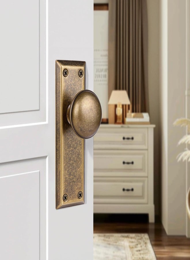newliplace 2 Pack Single Sided Old Style Dummy Door Knobs Interior, Vintage Antique Brass Long Plate Dummy Door Handles - Image 2